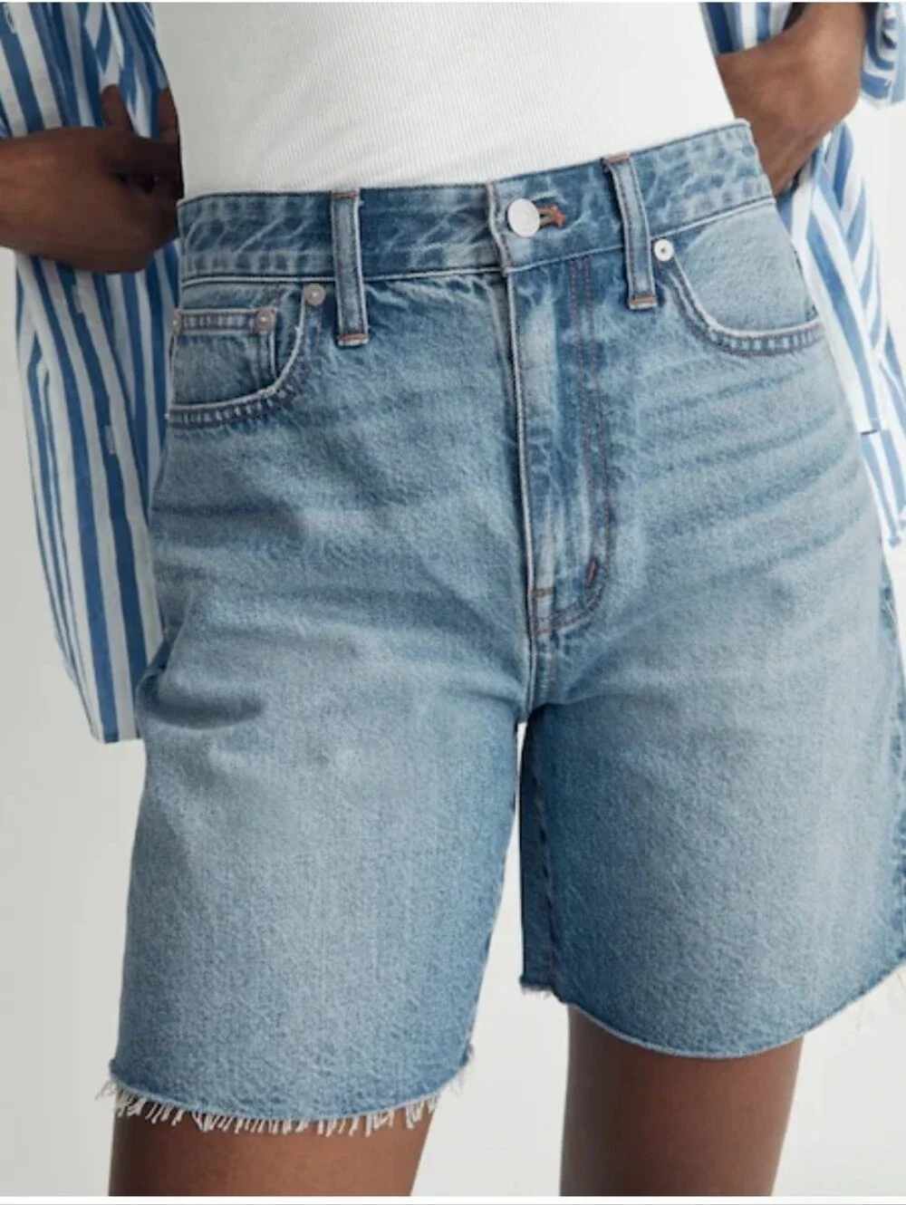 Madewell Baggy Jean Shorts Crestford Wash Mid Length Rigid Denim Size 26
